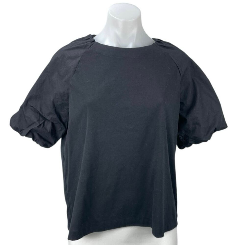 NEW Banana Republic Black Crew Neck Puff Sleeve Boxy Tee T-Shirt Blouse Top Sz S
